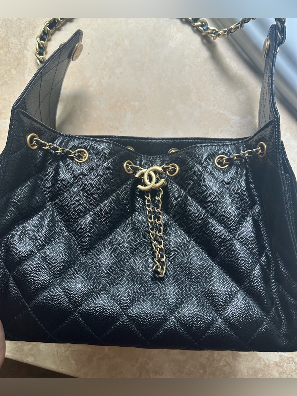 Black Quilted Chain-Detail Shoulder Bag